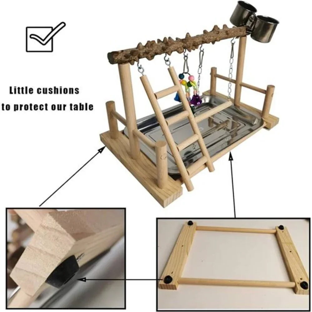 Parrot Playground Bird Playstand Wood Exercise Play Perch Exercise Gym Ladder